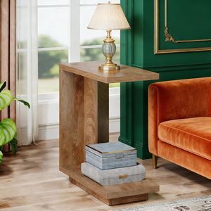 Comodino a forma di C in legno, tavolino da notte - Product Image 1