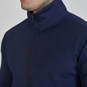 Survêtement bleu marine pour homme, sweat-shirt et pantalon à fermeture éclair intégrale, coupe classique, col montant, vêtements décontractés d'automne, respirant, polyester et coton - Product Image 3