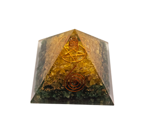 Pyramide de Reiki en Orgonite, Jade Vert et Citrine, à couches, avec pointe de cristal de charge, vente en gros, achetez en ligne chez Amayra Crystals Export - Product Image 1