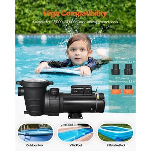 Pompa per Piscina Fuori Terra a Doppia Velocità 1.5HP/0.35HP 110V, Alta Portata 3450 GPM con Sollevamento 54 ft, Bassa Portata 52 GPM con Sollevamento 14 ft - Product Image 4