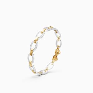 Impresionante pulsera de cadena con eslabones ovalados de diamante cultivado en laboratorio de 1.15 quilates en oro amarillo, blanco y rosa de 9 quilates. - Product Image 3