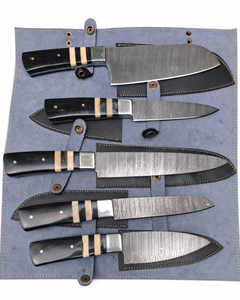 Juego de Cuchillos de Chef Burraq, Hechos a Mano y Forjados en Acero de Damasco, 5 Piezas, Estilo Japonés, Mango de Hueso Ambidiestro, Grosor de 3.0 mm - Product Image 4