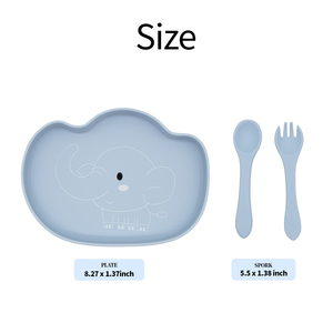 Juego de alimentación de silicona personalizado OEM para niños pequeños con plato de elefante con ventosa, cuchara y tenedor - Fabricante de vajilla antideslizante para bebés - Product Image 2