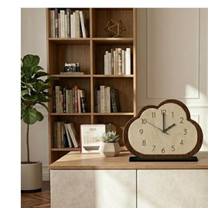 Cloud Shape <b>Marble</b> Analog Quartz Desk <b>Clock</b> Silent Wood Frame Living Room Decor - Product Image 3