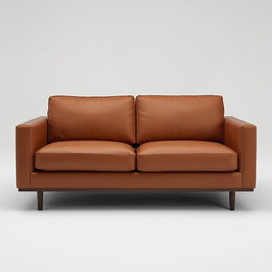 Sofá de Cuero Cognac de Lujo con Respaldo Acolchado, Estilo Moderno de Mediados de Siglo, Sofá de 2 Plazas, Muebles Elegantes para Sala de Estar - Product Image 1