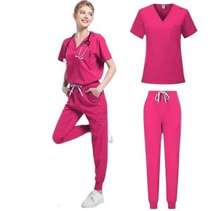 Medical Uniform Nurse Scrub Sets Women <b>Men</b> Zipper Basic Pro 2 Piece Top Drawstring Pants Heather Nursing Slim <b>Tunic</b> - Product Image 1