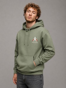 เสื้อฮู้ดผู้ชาย Aliroz Industry สีเขียวมะกอกล้วน ผ้าฝ้ายเฟรนช์เทอร์รี่ สวมใส่สบายๆ ในฤดูใบไม้ร่วง ดีไซน์กระเป๋าโลโก้ด้านหน้า - Product Image 4