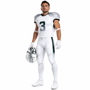 Custom Digital Printed American Football Uniform in White with Green Color Combination Breathable Sports Clothings at Wholesale - Product Image 1
