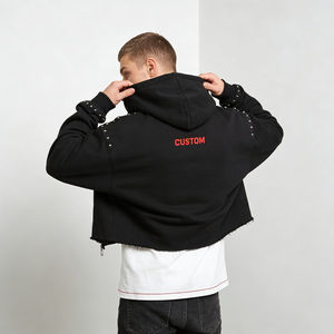 Sudadera con Capucha para Hombre, Moderna, de Invierno, 100% Algodón, Talla Grande, con Detalles de Remaches, Dobladillo Deshilachado, Estampado de Letras Personalizado, Informal para Uso Diario - Product Image 4