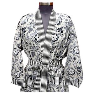 Women Floral Print Cotton <b>Kimono</b> Robe V-Neck Three Quarter Sleeve Full Length Soft Knitted Sleepwear <b>Belt</b> Closure Summer Quick - Product Image 5