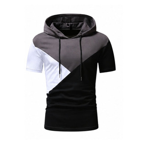 Conjunto de Camiseta con Capucha y Pantalones Cortos para Hombre, Estilo Color Block, Secado Rápido, Ropa Deportiva Casual, Estilo Urbano, Dos Piezas - Product Image 3