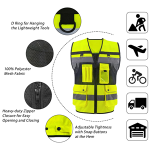 Gilet de sécurité haute visibilité réfléchissant zippé avec poches, unisexe, certifié EN, imprimé sérigraphié, pour le travail et la construction - Product Image 3