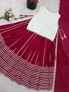 Ensemble Lehenga Choli brodé en soie avec dupatta, robe de soirée traditionnelle pour femmes, longueur au sol, style Inde Pakistan - Product Image 5