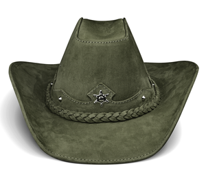 Sombrero de Vaquero de Cuero Genuino Verde Oliva Personalizado OEM, Estilo Occidental, Ala Ancha, para Viajes, Fiestas, Casual, Venta al Por Mayor - Product Image 1