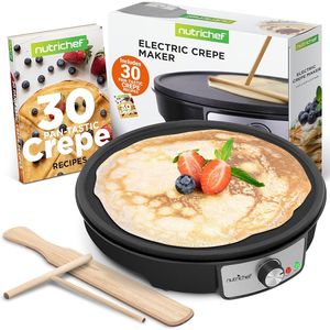 Piastra Elettrica per Crepes e Pancake da 12 Pollici con Superficie Antiaderente e Indicatori LED, Controllo della Temperatura Regolabile, Include Spa - Product Image 1