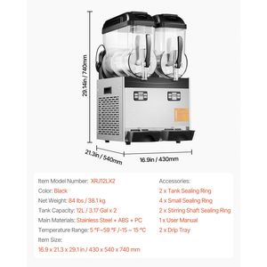 Macchina per Slushy Commerciale a Doppio Serbatoio 12Lx2 in Acciaio Inox, Dispenser per 96 Bicchieri, per Margarita e Smoothie Congelati - Product Image 4