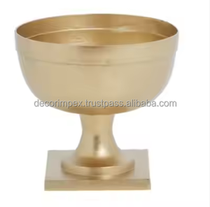 แจกันดอกไม้ตกแต่งด้วยโลหะดีบุกทำจากอลูมิเนียมสีทองงานเสิร์ฟอาหารแท่นแบบดั้งเดิมหรูหราสำหรับบ้านอินเดีย - Product Image 4