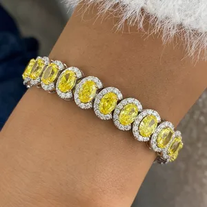 Pulsera de tenis de diamantes TISHYA DIAMOND vintage con certificación IGI, diamantes amarillos ovalados de fantasía VS F de 21.6 ct cultivados en laboratorio, oro blanco de 14K - Product Image 1