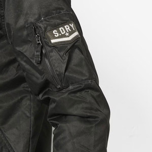 Blouson Bomber Homme Noir en Polyester/Coton Enduit avec Motifs Patchwork, Col Montant, Style Moto Biker, Vêtement d'Hiver, Logo Frontal - Product Image 5