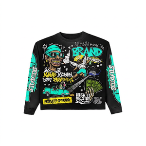 <b>Men's</b> <b>Black</b> Long Sleeve T-Shirt Street Style Printed O-Neck Regular Fit Cotton Jersey casual jersey shirt Cotton breathable - Product Image 4