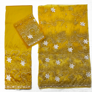 Vestidos de seda tradicionales para mujer de alta calidad, envoltorios de encaje impresos hechos a mano indios con cuentas de piedra para primavera Otoño Invierno - Product Image 5