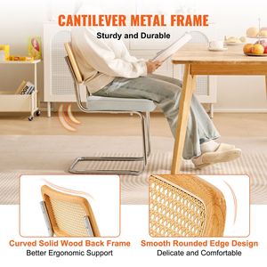 Set di 2 Sedie da Pranzo in Stile Mid-Century Modern, Sedia Retrò con Schienale in Rattan e Seduta Imbottita in Velluto per Sala da Pranzo - Product Image 2