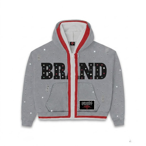 Custom New Arrival Rhinestones Printed Zip Up Distressed Flared Pants Custom Logo Oversized Tracksuit For Men - Product Image 2