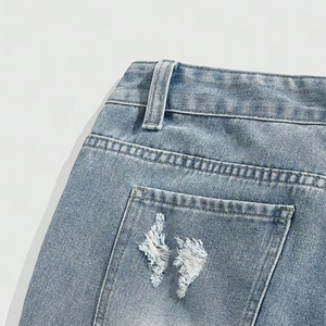 Shorts en jean déchirés et vieillis pour homme Afernon Industry, taille mi-haute, ornés de paillettes, style vintage, écologiques, décontractés, pour l'été, 100 % coton - Product Image 3