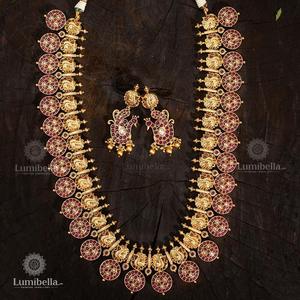 Ruby Kemp Heavy Nakshi Haram Fashion Jewelry Set - Product Image 1