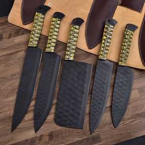 Latest Cooking Stainless Steel Professional Kitchen Knife Set,Hand Forge Butcher Cleaver Knives With wood Handle (Leather <b>Case</b>) - Product Image 4