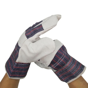 Gants de travail industriels robustes en cuir de vachette pleine fleur avec dos en tissu de coton rayé, manchette de sécurité et doublure intérieure en polaire - Product Image 4