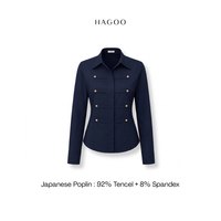 A8031 HAGOO Kemeja Wanita Custom ODM Kerah V, Bahan Sutra/Katun Ramah Lingkungan, Pewarnaan Polos, Kancing Vintage, Tenun, Produsen