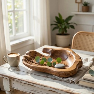 Bol décoratif en bois sculpté à la main, style bois naturel, pour servir les aliments, décoration intérieure, artisanat non traité, décoration maison - Product Image 2