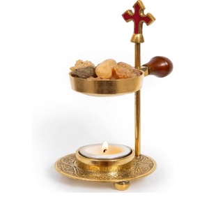 Lámpara de Perfume de Latón Pulido, Difusor de Aromaterapia, Quemador de Resina e Incienso con Copa Ajustable y Cruz para Aromatizar la Habitación - Product Image 1