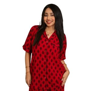 Conjunto de Pijama de Satén con Estampado Animal Rojo y Negro para Mujer, Camisa de Manga Corta con Botones y Pantalones a Juego, Ropa de Dormir Elegante, Ropa de Estar por Casa, OEM - Product Image 2