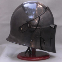 Casco Barbuta Italiano de Acero Dulce, Casco de Caballero Medieval, Acabado Gris Antiguo, Reconstitución Histórica, Feria Renacentista