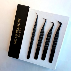 Pince à épiler pour cils Getup Brosons Impex en acier inoxydable noir, outils de précision pour extensions de cils, emballage en boîte - Product Image 5