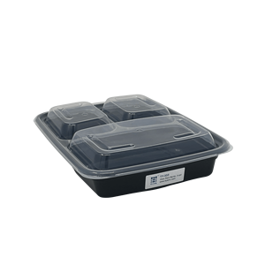 Boîte à lunch en plastique jetable à 3 compartiments avec couvercle, récipient alimentaire moderne à emporter - Product Image 6