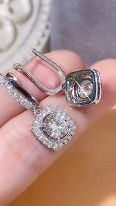4ct Lab Grown <b>Diamond</b> Halo <b>Earrings</b>: 14K White Gold <b>Dangle</b> Drop, hoop <b>earring</b> - Product Image 2