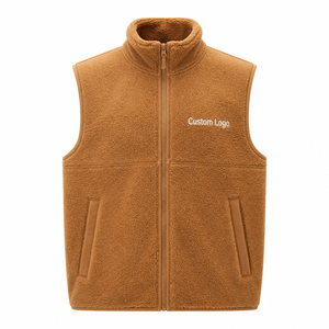 <b>Men's</b> Blue Stand Collar Zippered Velour Breathable <b>Vest</b> Casual Plus Size Autumn Outerwear Solid Color Front Logo Customized - Product Image 6