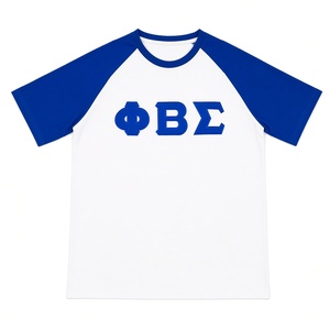 <b>White</b> Royal Blue Men Short Sleeve Raglan <b>T</b> <b>Shirt</b> with Greek Letter Embroidery Fraternity College Casual Team Apparel - Product Image 4