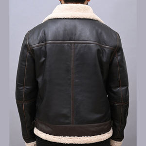 <b>MEN'S</b> PREMIUM BLACK LEATHER <b>SHEARLING</b> <b>JACKET</b> WITH FUR COLLAR ZIPPER CLOSURE WARM LINING AND ZIPPER POCKETS <b>FOR</b> WINTER OUTERWEAR - Product Image 6