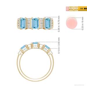 Anillo de Oro Sólido de 14K con Gema de Aguamarina Natural, Corte Esmeralda de 6*4 mm, Halo de Diamantes Naturales, Joyería Fina, Certificado IGI - Product Image 5