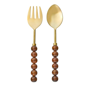 Juego de cucharas y tenedores para servir alimentos, juego de servidores de ensalada de metal con diseño de mango dorado para servir en la mesa. - Product Image 6