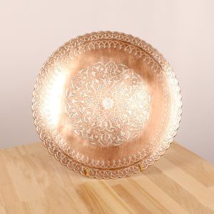 Plateau de service rond en métal plaqué or style royal, vaisselle de mariage, centre de table d'hôtel, assiette de présentation, décoration intérieure, hôtel - Product Image 3