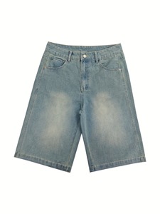 Shorts en jean anti-rides pour hommes, longueur genou, style sportif audacieux, en pur coton, style décontracté d'été - Product Image 1