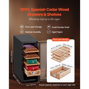 33L elettrico sigaro Humidor Cabinet 250 conteggi temperatura di raffreddamento controllo legno cedro spagnolo scaffali cassetti 4 strati meccanici - Product Image 4