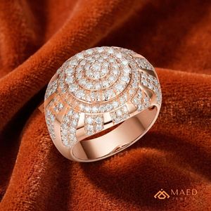 14,18K Yellow Gold Plated Men's Iced Out <b>Dome</b> <b>Ring</b> Circular Diamond Cluster Medallion Hip Hop <b>Ring</b> Moissanite Iced Out Statement - Product Image 1