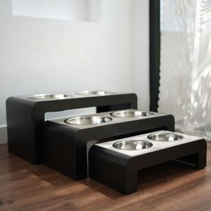 ODM OEM Comedero Doble para Mascotas de Acero Inoxidable Reforzado, Ecológico e Impermeable, para Perros y Gatos, con Tapa de Madera y Marco de Metal Negro - Product Image 3