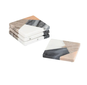 Ensemble de sous-verres ronds en bois, design moderne, tapis et dessous de verre antidérapants, sous-verres en marbre blanc personnalisables - Product Image 2